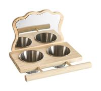 Bird Feeder - Interactive Cage Accessory For Daily Feeding | Wooden Structure with Reflective Play, Cup Holder Stand, Enrichment Toy For Parrots Budgies Finches