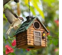 Bird Houses for Outside, Real Wood-Look Resin Birdhouse w/Hanging Chain, Forest Birdhouses,Rustic Bird Nesting Box Garden Decor,WeatherproofBird House for Robin Hummingbird Bluebird Swallow Finch Wren