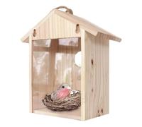 Bird Houses For Outside - Wooden Nesting Box, Transparent Window Cottage | Natural Wood Build Design, Suction Cup Mounting Easy Observation, Patio Backyard Balcony Tree Winter Garden Shelter