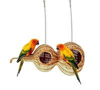 Bird Houses - Gourd Shape Woven Parrot Toy with Hooks and Mats, Bird Nest, Straw Breeding Aviary Roosting Pocket | Natural Fiber Hanging Shelter Cage Hut Avian Coir Enclosure Hiding Spot for P