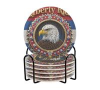 Bird Liberty Ride - Juego de 6 posavasos absorbentes para bebidas, accesorios de bar, color azul y rojo