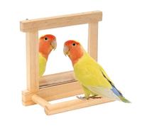 Bird Mirror Perch - Wooden Cage Stand with Chew Stick & Paw Grinding Pole | Interactive Parrot Toy For Parakeets, Cockatiels, Lovebirds, African Greys
