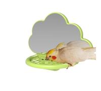 Bird Mirror with Perch, Cockatiel Mirror Stand, Parakeet Parrot, Feeding Cup Included, Bird Cage Accessories, Design, Ideal For Small Birds, Size 6 Inches, Silver, Set of 1