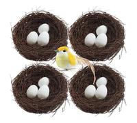 Bird Nest Decor, Artificial Bird Nest, 17 Pieces Natural Rattan Handmade Woven Fake Cage for Decorative Garden Styling, Hanging Tree Accent with Visual Enhancement, Outdoor Indoor Use for Home, Table