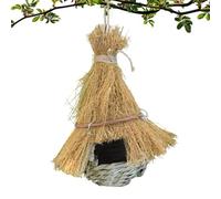 Bird Nest For Cage - Natural Reed, Rustic Outdoor Decor, Handwoven Grass Shelter, Breathable Birdhouse | Hanging Lanyard Strap, Finch Nest Hummingbird House For Parrot Parakeet Canary Garden