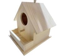 Bird Nest for Outdoors, Wooden Bird Feeder Box with Pole, Cozy Shelter for Hummingbirds, Wild Birds, Decorative Birdhouse for Garden, Patio and Yard, 6.89 x 7.17 x 6.77 Inches