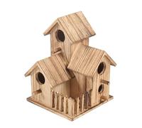 Bird Nest - Wooden Bird House - Sparrow Nest - 3-House Design with Fence, 20.5cm Handmade Paulownia Wood Nesting Box, Craft, Durable Shelter for Birds, Home Garden Outdoor Display