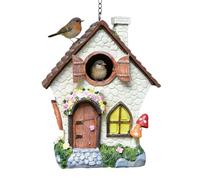 Bird Nesting Box - Hand Painted Flower Design Resin Birdhouse | 8.3 Inch Outdoor WREN Finch Shelter with Waterproof Windproof Durable Construction and Hanging Chain for Garden Yard Park Decor