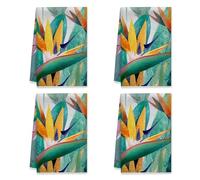 Bird of Paradise - Juego de 4 toallas de cocina tropicales vibrantes con tallos de hojas verdes de verano, microfibra de secado rápido, toalla lateral para fregadero, decoración de cafetería, 16 x 24