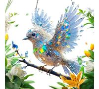 Bird Ornament, Crystal Bluebird Stained Art, Acrylic 2D Flat Sun Catcher, Shiny Window Pendant, for Women, Animal Lover, Wedding Decoration, Hanging Crystals Arts Light, 5.19inches