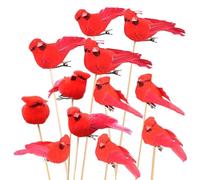 Bird Ornaments | 12-Piece Artificial Flying Bird Decoration | Red Christmas Ornaments with Metal Clips |Colgando Birds for Park, Garden, Backyard, Home, Indoor Decor, Tote Bags, and Holiday Crafts