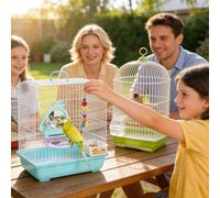 Bird Perch - Chew Resistant PP Perch with Mirror Toy | Light Pink Light Green 14.5x10.8cm, Fun Interactive Accessory For Cockatiels Parakeets Lovebirds Canaries Conures