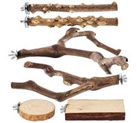 Bird Perch Stand - 6 piezas Climbing Chew Toys for Cage | Wooden Material with Natural Branch Design, Parakeet Macaw Lovebird Finch Conure Accessories, Enriquecimiento Ejercicio Foraging
