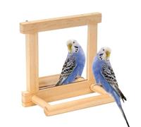 Bird Perch Stand, Cage Accessory, Natural Wood Design 5.12x2.76x4.8 Inches, Mirror Branch, Comfort Grip, for Parakeet Cockatiel, Lovebird Habitat, Enrichment Station, Stimulating Play Area