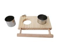 Bird Perch Stand, Parrot Wooden, 7.87in Large Pet Accessory, Natural Hardwood Construction, Stainless Steel Bowls for Parakeet, Conure, Cockatiel, Macaw, Finch, Lovebirds, Feeding Drinking