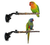 Bird Perch Stands - Wooden Suction Cup Mounts, Portable Size with Textured Grip, Natural Pine Wood, Stress Reliever Perching, for Parakeet Lovebird Conure Cockatiel Finch
