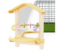Bird Perch Toy- Interactive Cage Mirror, Wooden Standing Frame with Reflective, Pet Accessory for Indoor Outdoor, Chicken Play Area Supply, Yard Garden Window Courtyard Used for Cockatiels