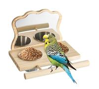 Bird Perch with Feeder - Parakeet Food Water Feeder with Mirror, Cage Accessories Bird Play Toy for Parakeet, Conures, Cockatiel, Budgies, Lovebird | Parrots Toy Feeding Perch, Double Bowl Waterer