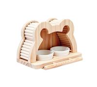 Bird Perches - Splash Proof Ceramic Feeding Bowl Hangable Wooden Parrot Perch, Bird Cage Feeding Station and Foraging Training Playground Accessory for Parakeet Cockatiel Conure, 7.4x5.28x4.72 Inches
