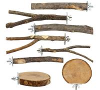 Bird Perches - Wood 8-Pack | Parrot Perches with Fork-Like Toy For Budgerigars Cockatiels Parrots Conures Lovebirds | Accessories For Perching and Play