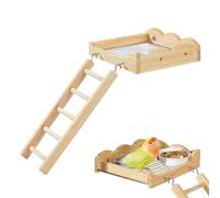 Bird Play Gym - Wooden Perch with Climbing Ladder for Cage Fun | Natural Wood Construction with Interactive Toys, Engaging Activity Station for Parakeets Conures Cockatiels Lovebirds Hamsters Gerbils
