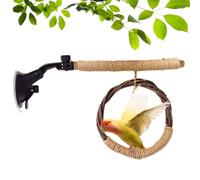 Bird Play Stand - Swing Perch Toy Set, Adjustable Suction Cup Mount, Round Hanging Stick with Bells, Safe Wood Construction | Engaging Gym For Parakeets, Lovebirds, Finches, Conures