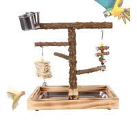 Bird Playground, Parrot Gym Playstand, Chew-Resistant Wooden Activity Center, Built-in Feeder Cups, Sturdy Training and Climbing Stand, Ideal para Playtime Parakeets, 35,6 x 26 x 34 cm