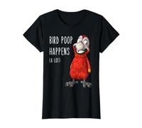 Bird Poop Happens A Lot Funny Guacamayo Parrot Cita Diciendo Broma Camiseta gráfica económica, Mujer, Negro, XL