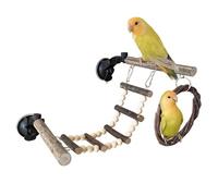 Bird Rope Ladder - 38x20cm Wood ABS Flexible Interactive Cage Perch, Suction Cup Base | Climbing Exercise Toy Supporting Lovebirds Goldens Parakeets Conures Cockatiels