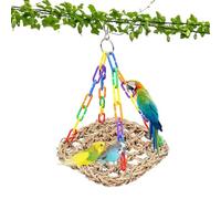 Bird Seagrass Swing - Parakeet Chew Toys, Bite Resistant Bird Chewing Toy With Fixed Buckle Climbing Net With Colored Chain For Parakeets