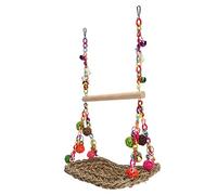 Bird Seagrass Swing Toys, Parrot Climbing Hammock Swing with Wood Perch, Double Layer Rattan Balls and Colorful Chains for Pet Birds, Natural Scent and Fun Playtime Accessory