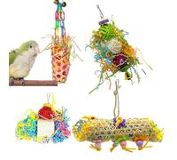 Bird Shredding Toys | 4 Pieces Parrot Chewing Toys | Colorful Chew Play Set Parrot Supplies for Hangers Perches Climbing Cage Training Conures Daily Inside Holidays Home