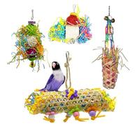 Bird Shredding Toys - Paper Loofah 4-Piece Set, Parrot Chewing Foraging Shredder Toys | Hanging Beak Grinder and Boredom Buster For Birds Cockatiels Conures Lovebirds