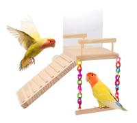 Bird Swing for Cage - Wood As Shown | 15 x 20 x 5 cm Parrot Training Stand with Climbing Ladder and Mirror, Pet Cage Accessory, Chewing Toy for Macaws, Conures, Cockatiels, Parakeets, Sparrows and