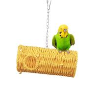 Bird Swing Hammock Nest, Natural Woven Hanging Tunnel, 7.87x3.74 Inches, Cozy Parrot Playground Accessory, Soft Swinging Perch for Finch, Lovebird, Conure, Hamster, Yellow