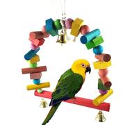 Bird Swing, Natural Wood Parrot Chewing Toy with Bell, Fun Training Perch Stand, Decorative Parakeet Standing Rod for Conure Finches Lovebird Cockatiel
