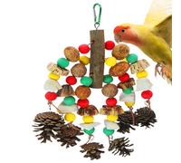 Bird Toys For Parrots, Multicolored Chewing Toy with Natural Wooden Blocks, Parakeet Accessories with Nuts Bite Pendant For African Greys, Lovebirds, Cockatoos & Conures