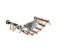 Bird Toys - Hamaca de escalada de madera para enriquecimiento, soporte de perca natural multitextura con cuerda de algodón, bloques de forraje y campana para pinza, gris africano y cacatúa, 12.6 x 6.3