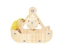Bird Toys Parakeets, Pirate Ship Wooden Perch, 7,87 × 5,9 × 6,7 pulgadas Cage Play Activity Toy, Natural Wood Bird Enrichment Accessory, Interactive Climbing Rest Toy for Parrots Canaries Indoor Avi