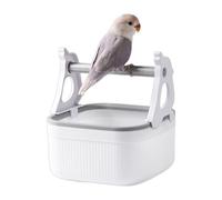 Bird Training Perch, Desktop Parrot Play Stand, Interactive Ejercise Station, 16,5 x 16 x 16 cm, Built-in Waste Bucket, Natural Wood Bar, Estable Base, for Cockatiels, Parakeets, Conures, Macaws