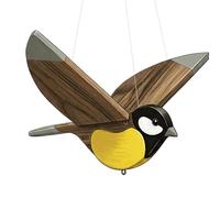 Bird Tree Ornament, Wooden Chickadee Pendant Decor, Dynamic Hanging Nature Inspired System, Lightweight Carved Wood Design Craft, Rustic Outdoor Aesthetic Style, Living Room Balcony Garden Use