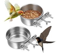 Bird Water Feeder - 2-Piece Spill Proof Pet Supplies | Stainless Steel Parakeet Food Dish Cockatiel Feeder | Hanging Bird Cage Bowl For Conure Lovebird Pigeon Mouse Small Animal Indoor Coop Feeding