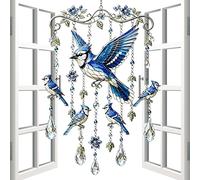 Bird Wind Chimes - Metal Crystal 32 Inch | Deep Tone Decorative Hummingbird Pendant Ornament | Elegant Hanging Musical Sonnet Pipes for Outdoor Garden Patio Balcony Porch Yard Memorial Giftss