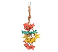 Bird Wood Star Chewing Toy | Bite Strong for Parrots/Budgies/Cockatiels | Authentic Log & Cowhide Rope | Stress Relief & Beak Grinding (Colorful)