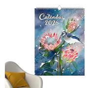 Bird Year Wall Calendar 2026 - Spiral Bound 12-Month Floral Birds Calendar For Nature Lovers, Artistic Monthly Planner For Study, Dorm, Kitchen & Bedroom Decor