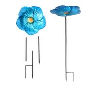 Birdbath Bowl, Blue Flower-Shaped Standing, Outdoor Garden Bird Water Dish for Backyard, Deck, Lawn, Porch, Patio, Wildlife Watching, Attracting Birds, Decorative Yard Accent, Easy Setup Use