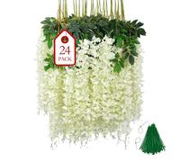 BIRDDIE 24 Pcs Plantas Artificiales Decorativas,Flores Artificiales Decoracion,Glicinas Artificiales,Guirnalda Colgante para Fondo,Boda,JardíN y DecoracióN de Pared del Hogar (Morado Oscuro)