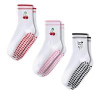 BIRDDIE 3 pares de calcetines de pilates para mujer, diseño de corazón de amor, antideslizantes, calcetines de yoga a media pantorrilla para pilates, ballet y yoga, Redonda, 5-10
