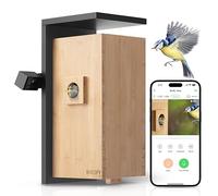 Birdfy Smart Casa para Pájaros con Doble Cámara 1080P, Nido de Bambú con Cámara y Visión Nocturna, Observación en Vivo, IA Análisis de Comportamiento, Notificaciones, Grabaciones Automáticas