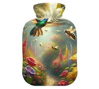 Birds and Bees Garden - Botella de agua caliente con funda de terciopelo, bolsa de agua caliente para aliviar el dolor de cuello y hombros, 1 litro